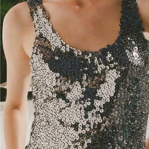 Zara Sequin Tank Top - Silver and Black